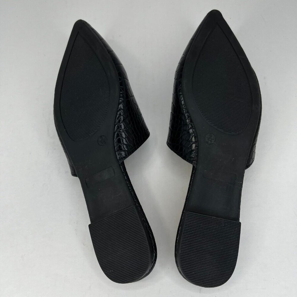 Lulus Womens Black Leather Shoes Mules Slides Open Back Pointed Size 9 Loafers - Picture 8 of 9